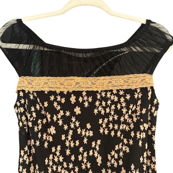 Vintage Y2K Floral Milkmaid Sheer Mesh Cap Sleeve Midi Dress Size 10 - Picture 2 of 8